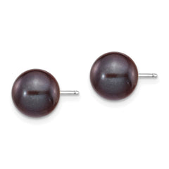 14k White Gold 8-9mm Black Round Freshwater Cultured Pearl Stud Post Earrings
