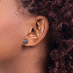 14k White Gold 9-10mm Black Button Freshwater Cultured Pearl Stud Post Earrings