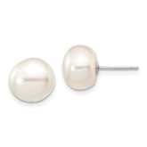 14k White Gold 9-10mm White Button Freshwater Cultured Pearl Stud Post Earrings