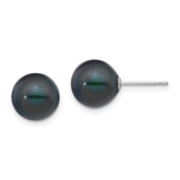 14k White Gold 9-10mm Black Round Freshwater Cultured Pearl Stud Post Earrings
