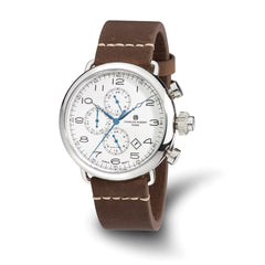 Mens Charles Hubert Stainless Leather Band 46mm Dual Time Watch