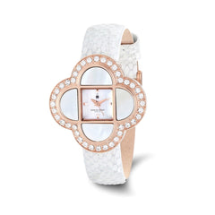 Ladies Charles Hubert Rose IP Stainless White Leather Band 36mm Watch