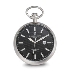Charles Hubert Stainless Steel Open Face Tritium Quartz Pocket Watch - 2
