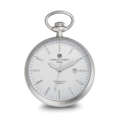 Charles Hubert Stainless Steel Open Face Tritium Quartz Pocket Watch