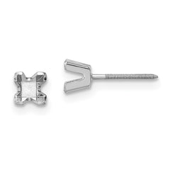 14k White Gold 3.5mm Princess Cut Stud Earring Mountings
