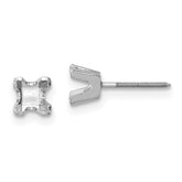 14k White Gold 3.75mm Princess Cut Stud Earring Mountings