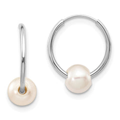 14k White Gold 5-6mm White Semi-Round Freshwater Cultured Pearl Endless Hoop Earrings