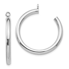 14k White Gold Polished Tube Hoop Earring Jackets - 2