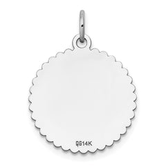 14k White Gold .018 Gauge Engraveable Scalloped Disc Charm