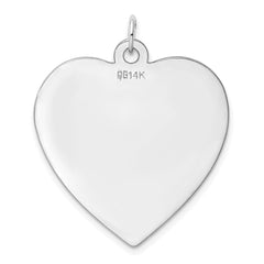 14k White Gold Plain .018 Gauge Engravable Heart Disc Charm