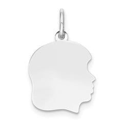 14k White Plain Medium.018 Depth Facing Right Engravable Girl Charm - 2