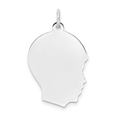 14k White Plain Medium.009 Depth Facing Right Engravable Boy Charm - 2