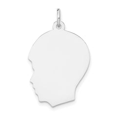 14k White Plain Medium.009 Depth Facing Left Engravable Boy Charm - 2