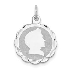 14kw Boy Head on .009 Gauge Engravable Scalloped Disc Charm