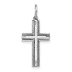 14k White Gold Solid Laser Etched Cross Pendant - 3