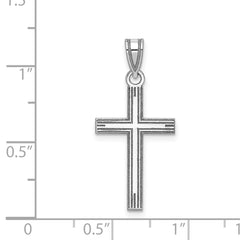 14k White Gold Solid Laser Etched Cross Pendant - 4