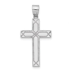 14k White Gold Solid Laser Etched Cross Pendant - 8