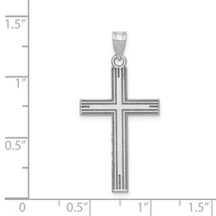 14k White Gold Solid Laser Etched Cross Pendant - 6