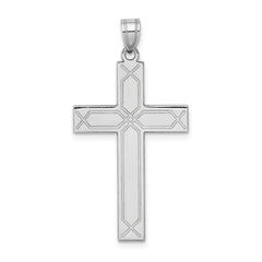 14k White Gold Solid Laser Etched Cross Pendant