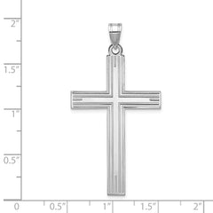 14k White Gold Solid Laser Etched Cross Pendant - 2