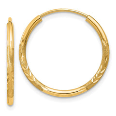 14k 1.5mm Satin Diamond-cut Endless Hoop Earrings - 4