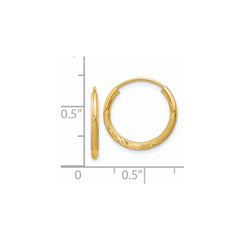 14k 1.5mm Satin Diamond-cut Endless Hoop Earrings - 6