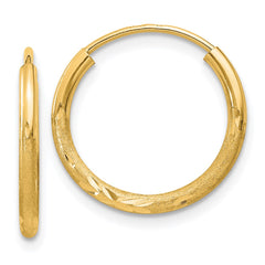 14k 1.5mm Satin Diamond-cut Endless Hoop Earrings - 6
