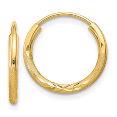 14k 1.5mm Satin Diamond-cut Endless Hoop Earrings - 2