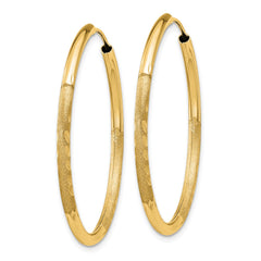 14k 2mm Satin Diamond-cut Endless Hoop Earrings - 2