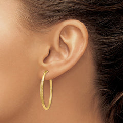 14k 2mm Satin Diamond-cut Endless Hoop Earrings - 2