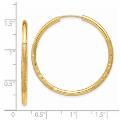 14k 2mm Satin Diamond-cut Endless Hoop Earrings - 2