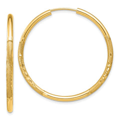 14k 2mm Satin Diamond-cut Endless Hoop Earrings - 2