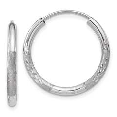 14k White Gold 2mm Diamond-cut Endless Hoop Earrings - 6