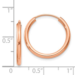 14k Rose Gold Polished Round Endless 2mm Hoop Earrings - 5