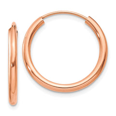 14k Rose Gold Polished Round Endless 2mm Hoop Earrings - 5