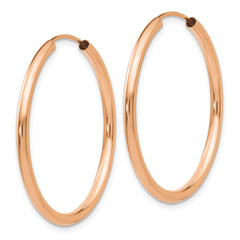 14k Rose Gold Polished Round Endless 2mm Hoop Earrings - 3