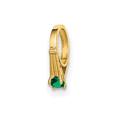 14K 3D Ring with Dark Green Glass Stone Charm