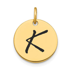 14k Polished Black Enamel Letter K Initial Disk Charm