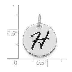 14kw Polished Black Enamel Letter H Initial Disk Charm