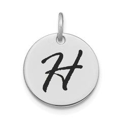 14kw Polished Black Enamel Letter H Initial Disk Charm