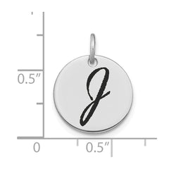 14kw Polished Black Enamel Letter J Initial Disk Charm