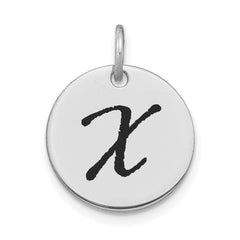 14kw Polished Black Enamel Letter X Initial Disk Charm
