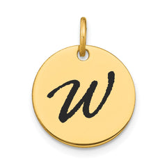 14k Polished Black Enamel Letter W Initial Disk Charm