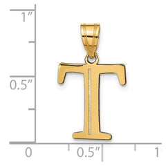 14k Polished Etched Letter T Initial Pendant - 2