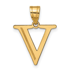 14k Polished Etched Letter V Initial Pendant - 2