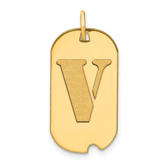 14k Polished Letter V Initial Dog Tag Pendant