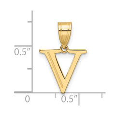 14k Polished Etched Letter V Initial Pendant