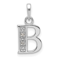 14K White Gold Diamond Letter B Initial Pendant - 3