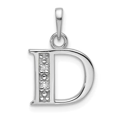 14K White Gold Diamond Letter D Initial Pendant - 2