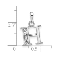 14K White Gold Diamond Letter H Initial Pendant - 3